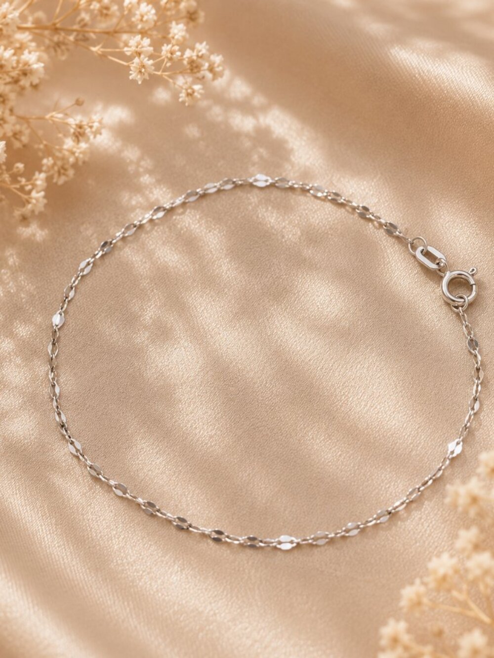 10k solid white gold  mirror Link Chain 7.5” bracelet 1.5mm